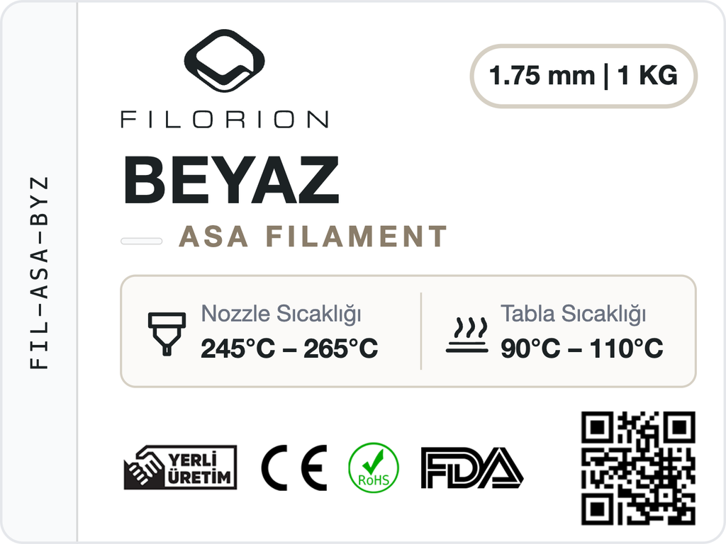 Filorion Reference ASA Beyaz, 1.75 mm, 1 kg — ürün etiketi