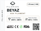 Filorion Reference ASA Beyaz, 1.75 mm, 1 kg — ürün etiketi