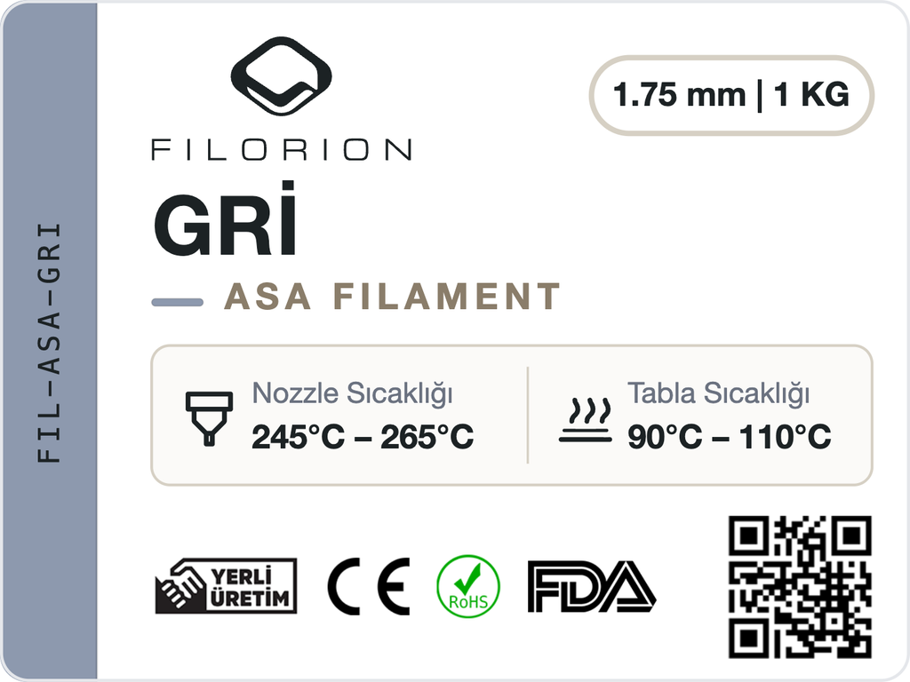 Filorion Reference ASA Gri, 1.75 mm, 1 kg — ürün etiketi