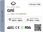 Filorion Reference ASA Gri, 1.75 mm, 1 kg — ürün etiketi