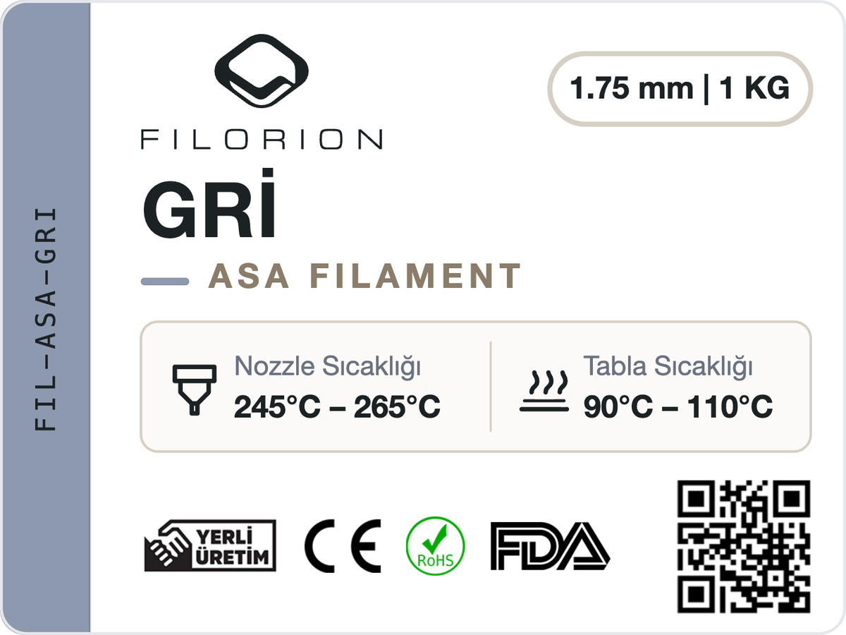 Filorion Reference ASA Gri, 1.75 mm, 1 kg — ürün etiketi