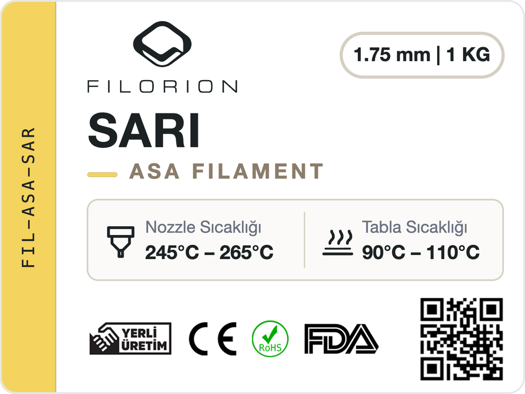Filorion Reference ASA Sarı, 1.75 mm, 1 kg — ürün etiketi
