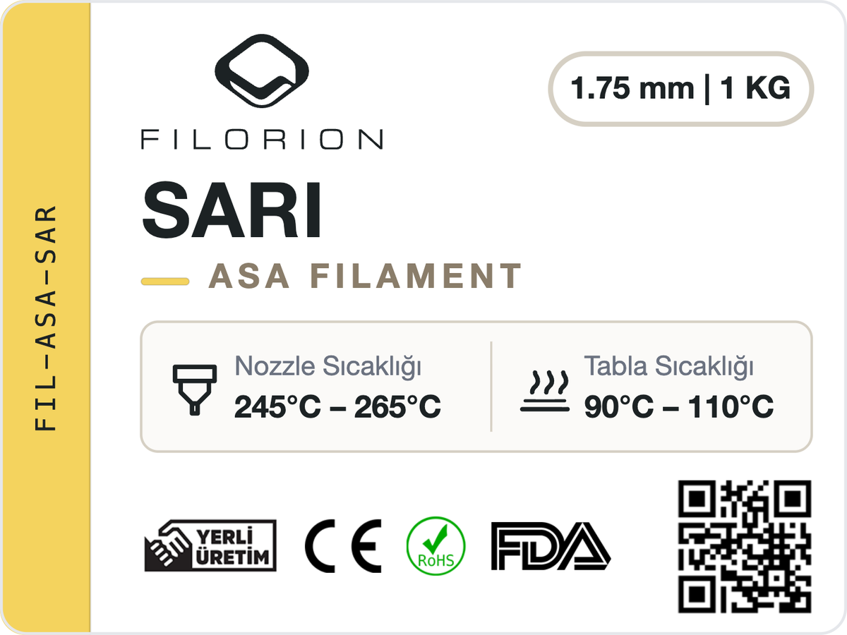 Filorion Reference ASA Sarı, 1.75 mm, 1 kg — ürün etiketi