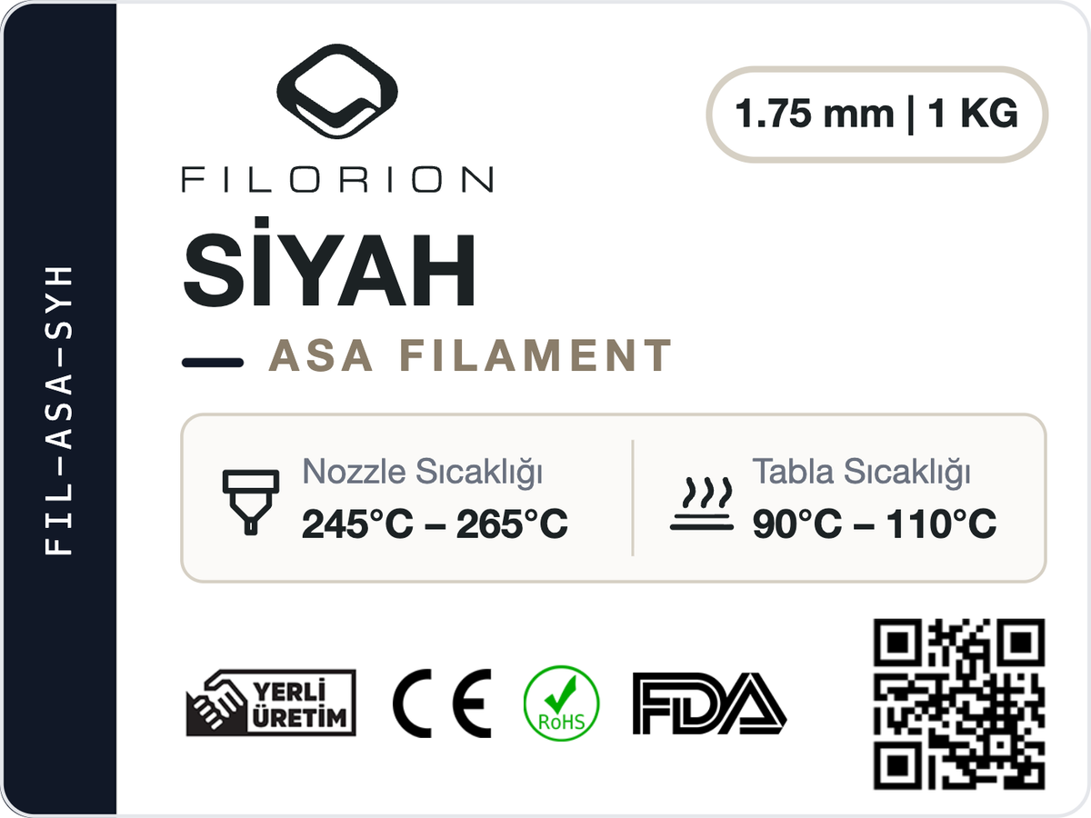 Filorion Reference ASA Siyah, 1.75 mm, 1 kg — ürün etiketi