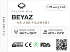 Filorion Reference HS ABS Beyaz, 1.75 mm, 1 kg — ürün etiketi