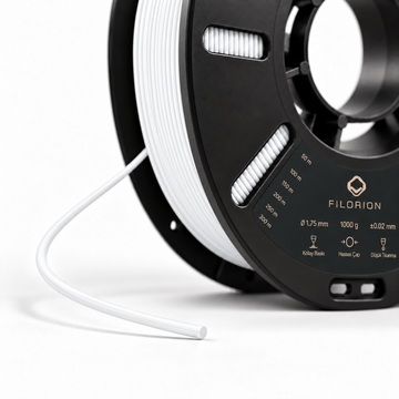Filorion Reference HS ABS Beyaz, 1.75 mm, 1 kg — makara ve filament ucu yakın görünümü