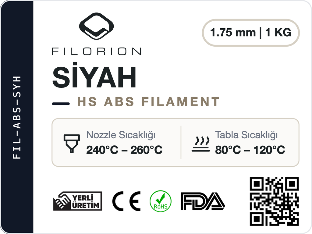 Filorion Reference HS ABS Siyah, 1.75 mm, 1 kg — ürün etiketi