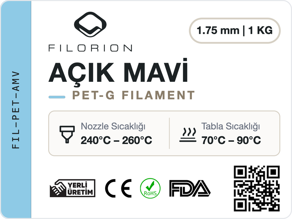 Filorion Reference PET-G Açık Mavi, 1.75 mm, 1 kg — ürün etiketi