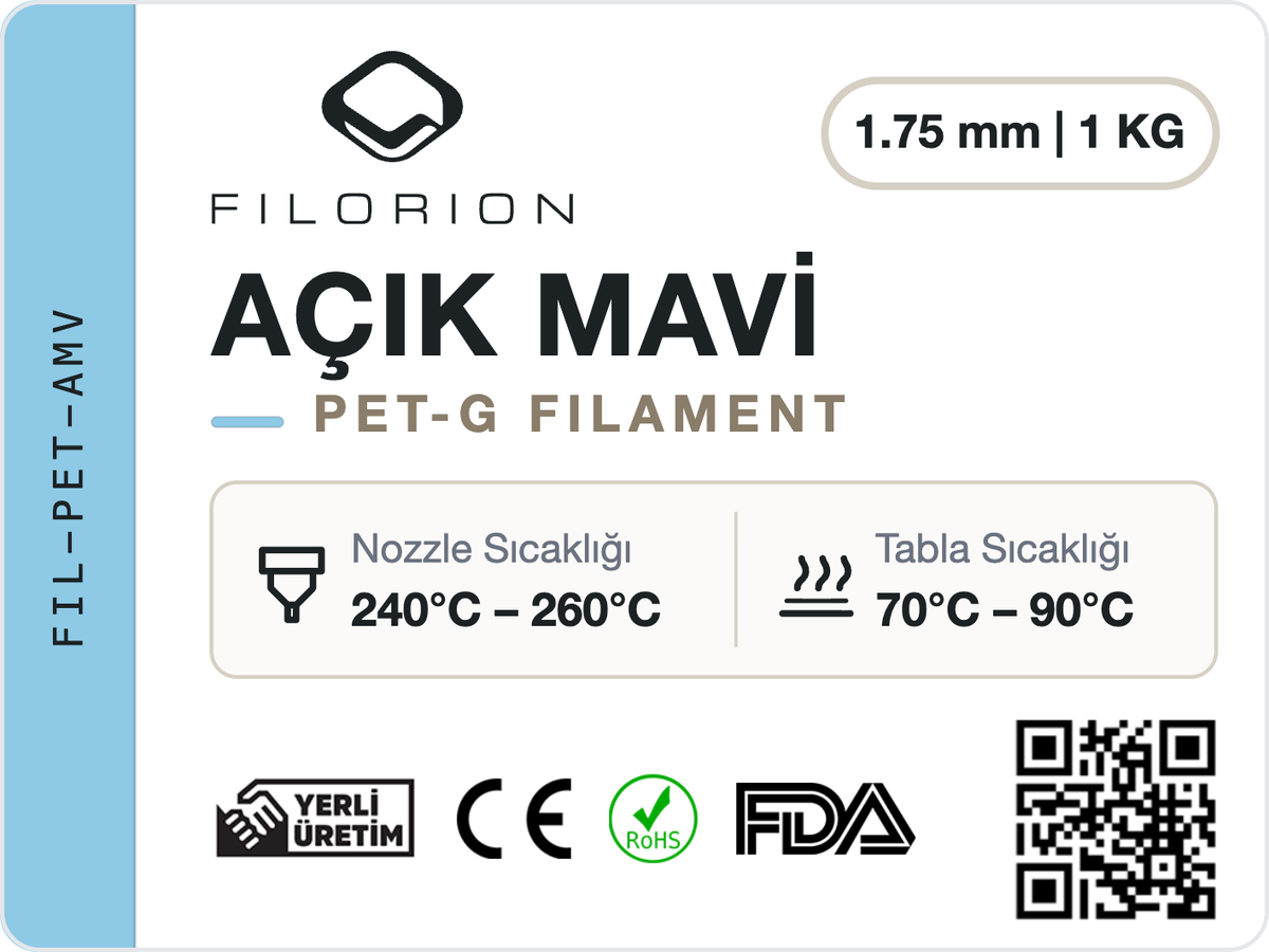 Filorion Reference PET-G Açık Mavi, 1.75 mm, 1 kg — ürün etiketi