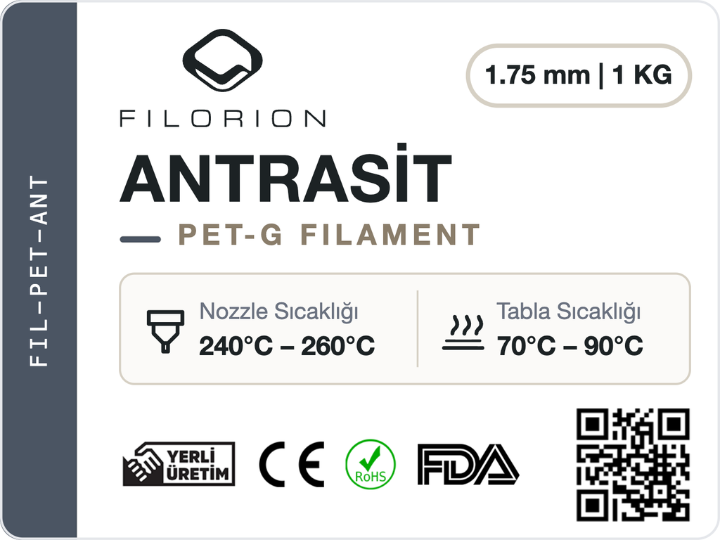 Filorion Reference PET-G Antrasit, 1.75 mm, 1 kg — ürün etiketi