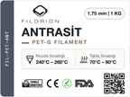 Filorion Reference PET-G Antrasit, 1.75 mm, 1 kg — ürün etiketi