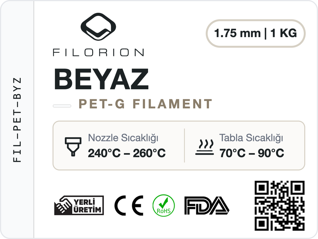 Filorion Reference PET-G Beyaz, 1.75 mm, 1 kg — ürün etiketi