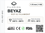 Filorion Reference PET-G Beyaz, 1.75 mm, 1 kg — ürün etiketi