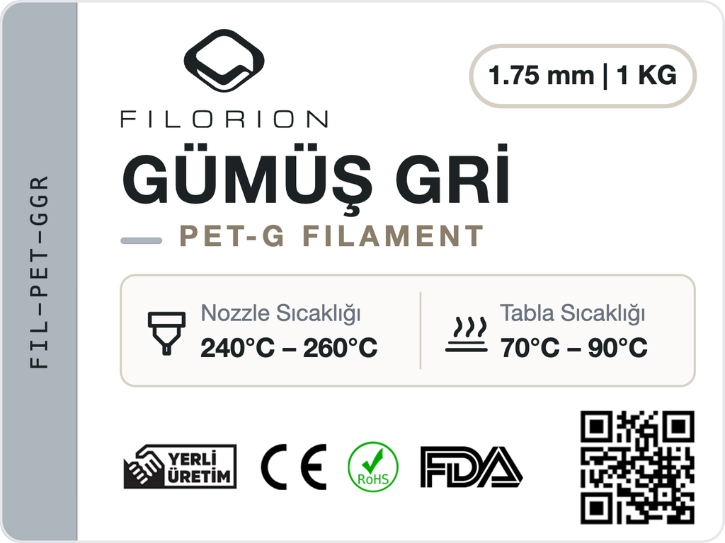 Filorion Reference PET-G Gümüş Gri, 1.75 mm, 1 kg — ürün etiketi