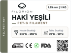 Filorion Reference PET-G Haki Yeşili, 1.75 mm, 1 kg — ürün etiketi