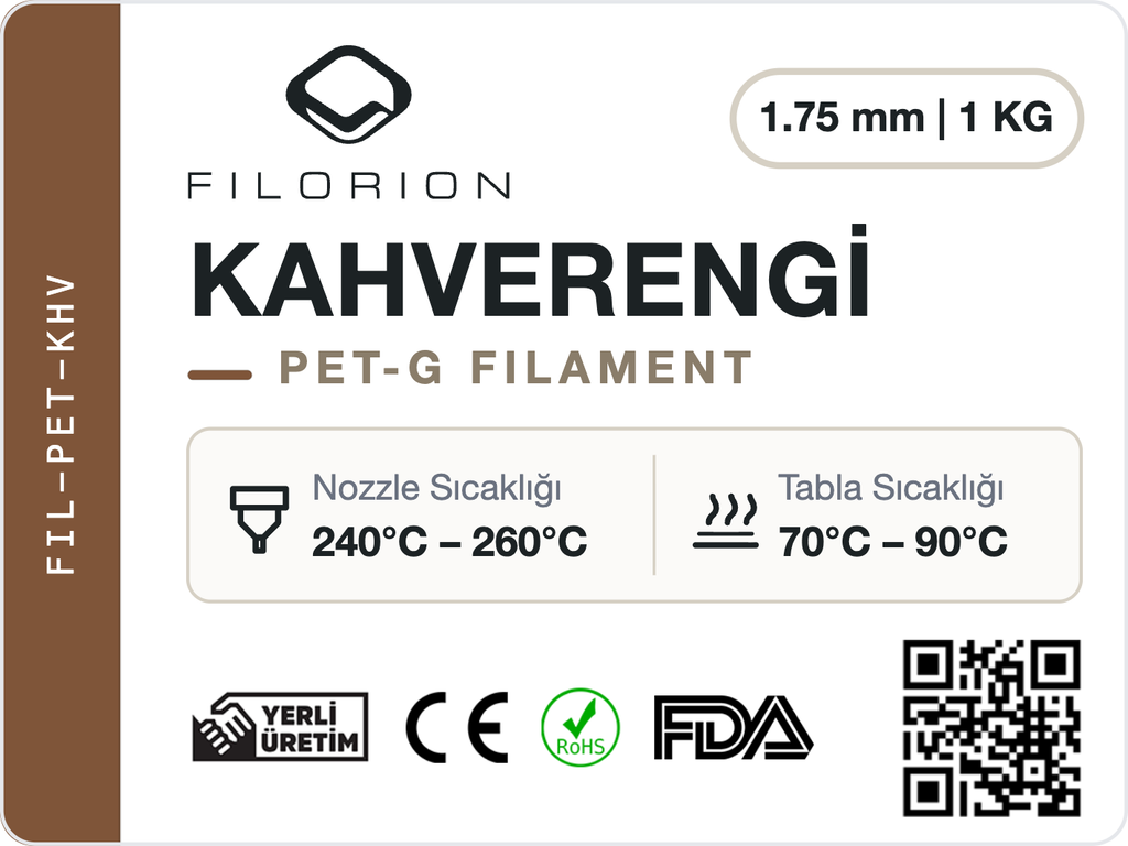 Filorion Reference PET-G Kahverengi, 1.75 mm, 1 kg — ürün etiketi