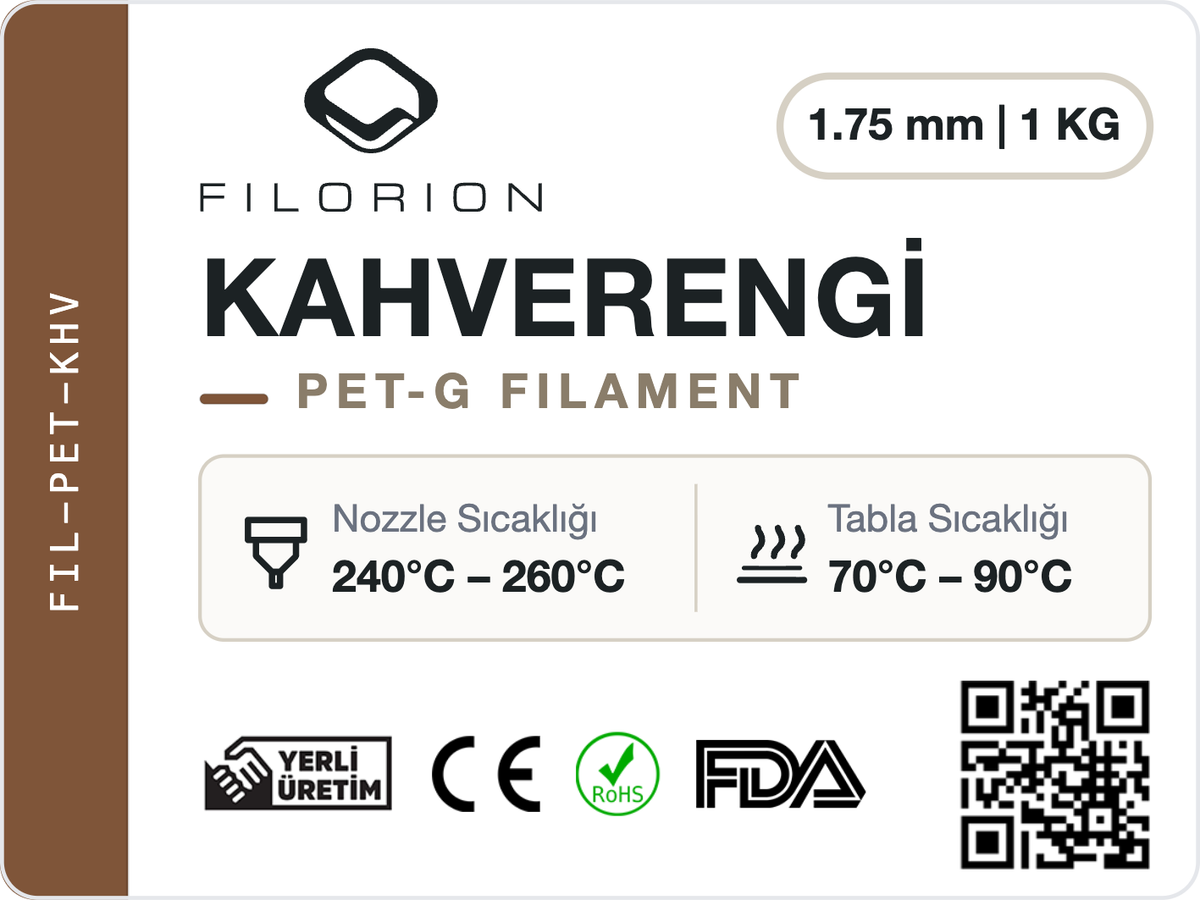 Filorion Reference PET-G Kahverengi, 1.75 mm, 1 kg — ürün etiketi