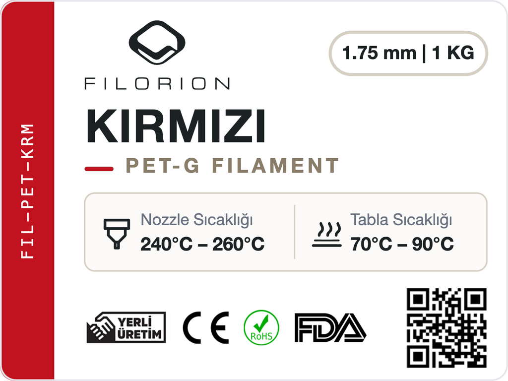 Filorion Reference PET-G Kırmızı, 1.75 mm, 1 kg — ürün etiketi