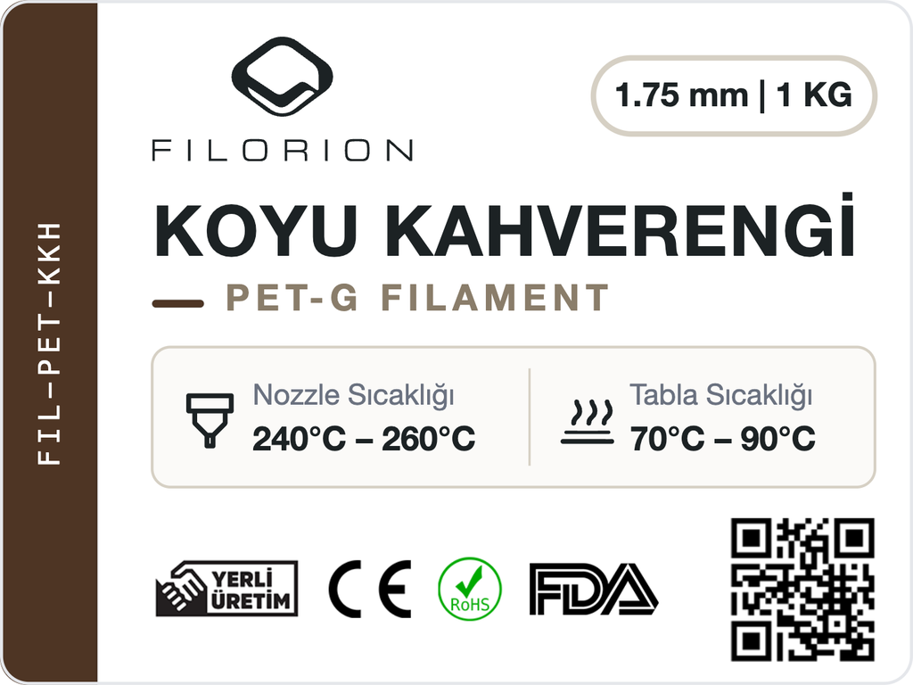 Filorion Reference PET-G Koyu Kahverengi, 1.75 mm, 1 kg — ürün etiketi