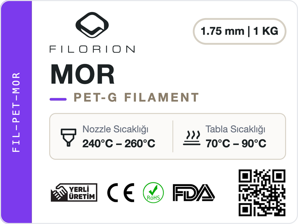 Filorion Reference PET-G Mor, 1.75 mm, 1 kg — ürün etiketi
