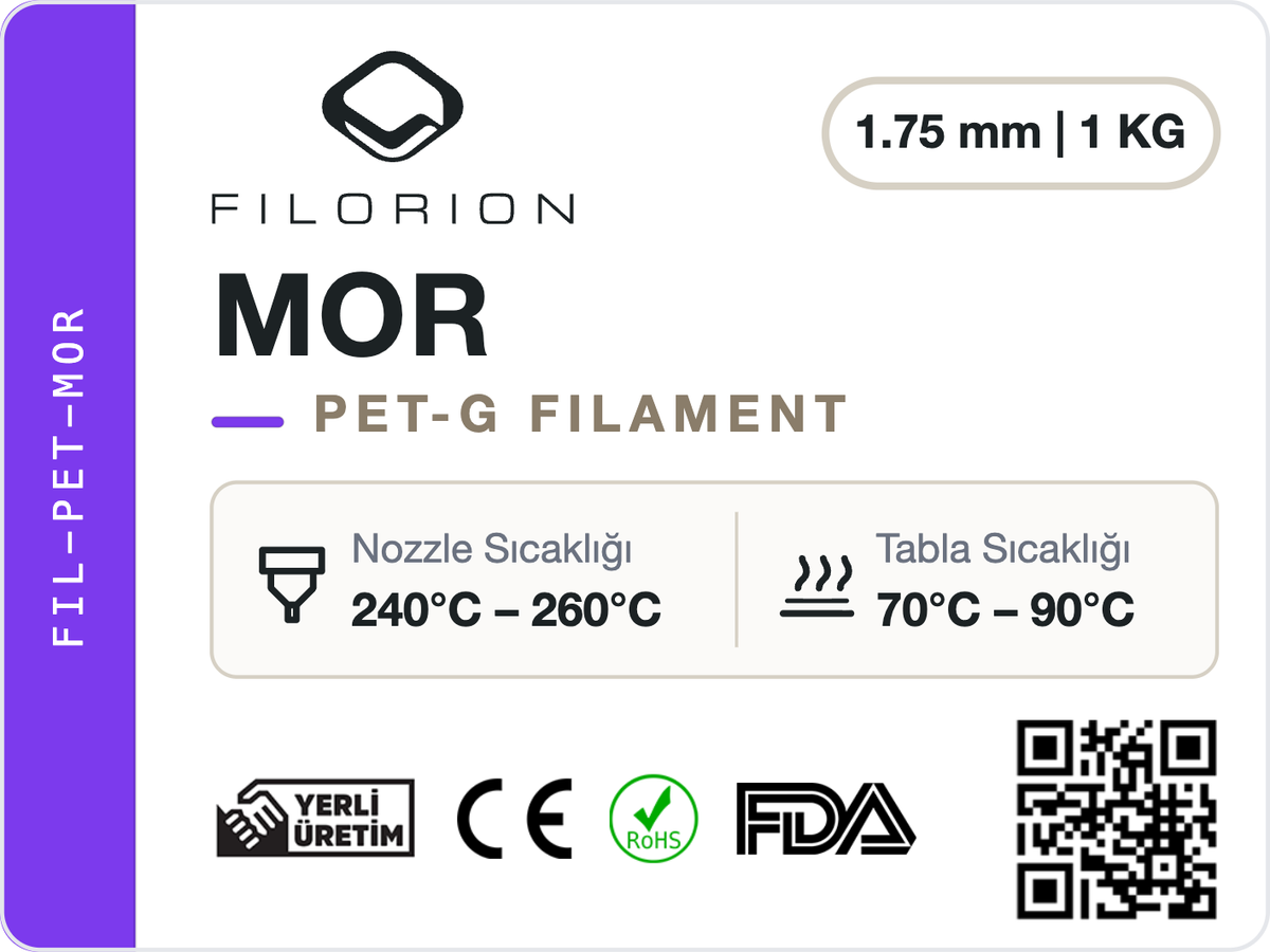Filorion Reference PET-G Mor, 1.75 mm, 1 kg — ürün etiketi