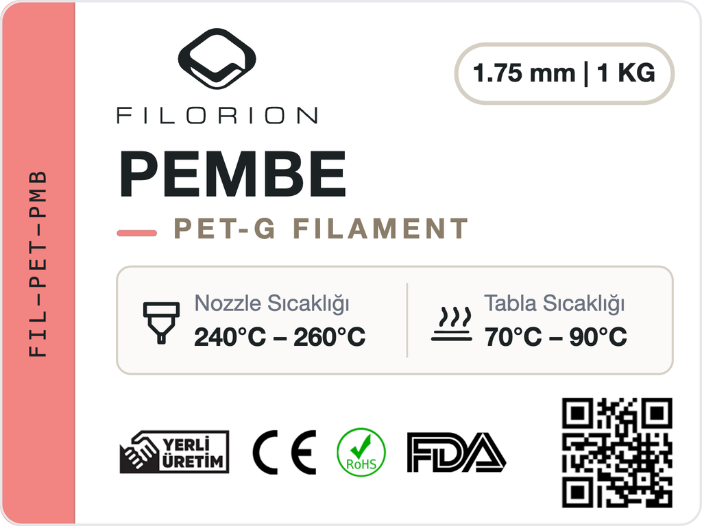 Filorion Reference PET-G Pembe, 1.75 mm, 1 kg — ürün etiketi