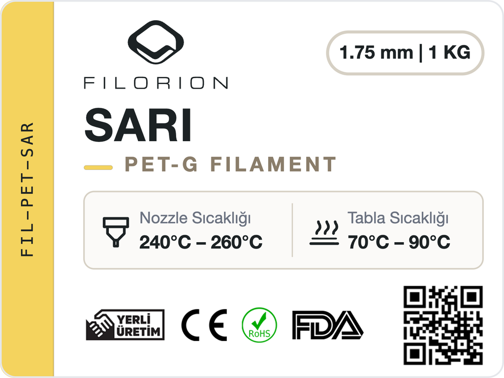 Filorion Reference PET-G Sarı, 1.75 mm, 1 kg — ürün etiketi