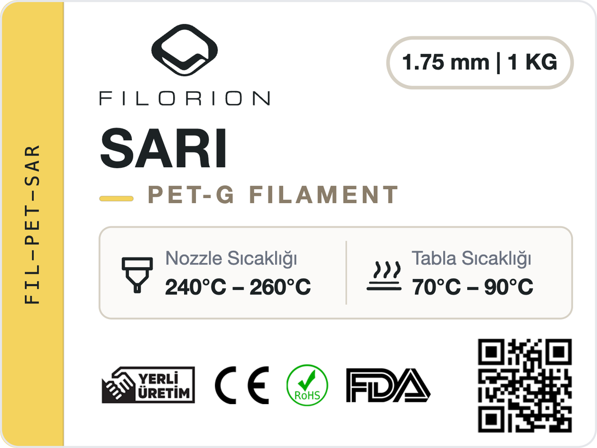 Filorion Reference PET-G Sarı, 1.75 mm, 1 kg — ürün etiketi