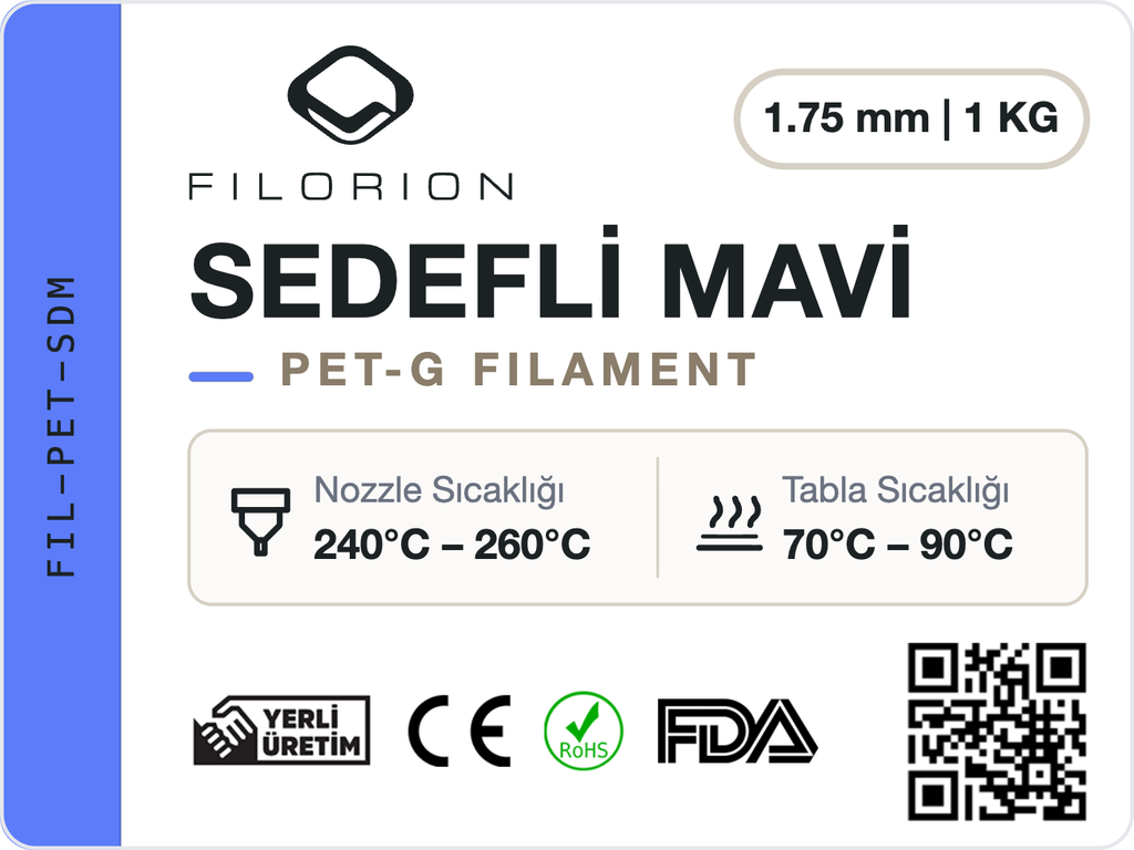 Filorion Reference PET-G Sedefli Mavi, 1.75 mm, 1 kg — ürün etiketi