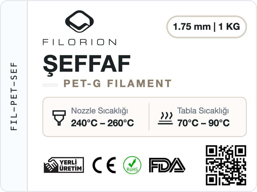 Filorion Reference PET-G Şeffaf, 1.75 mm, 1 kg — ürün etiketi