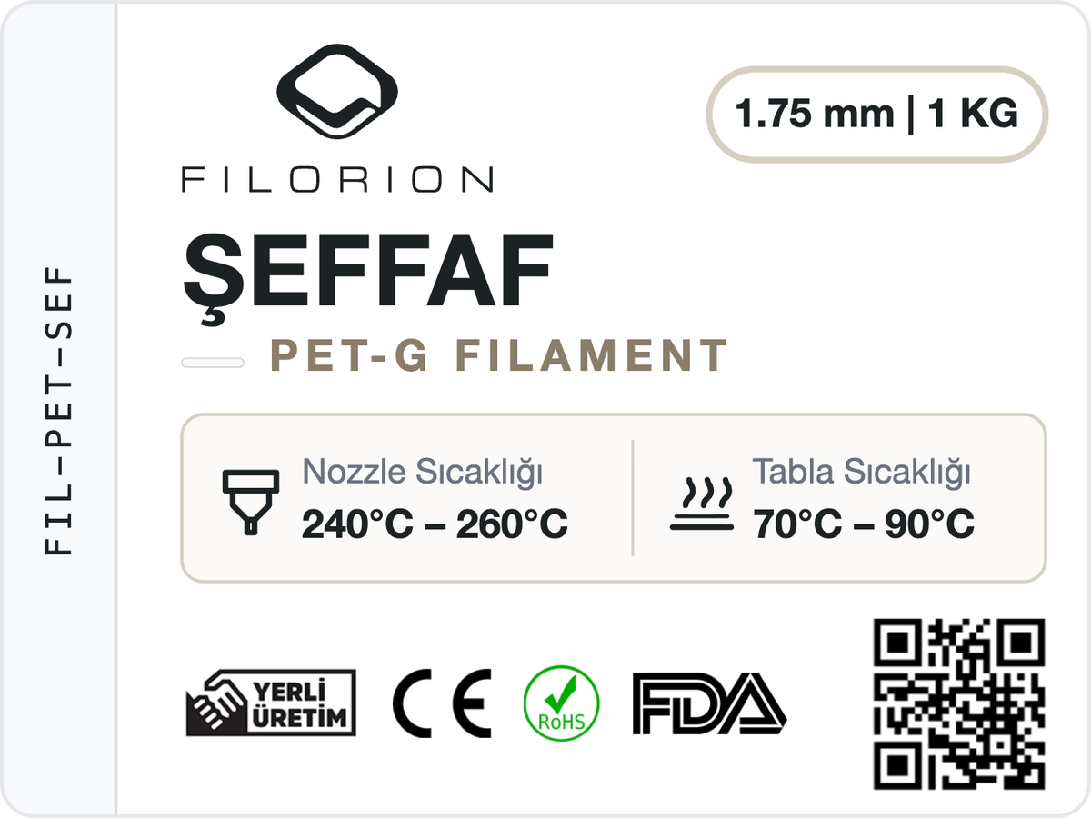 Filorion Reference PET-G Şeffaf, 1.75 mm, 1 kg — ürün etiketi