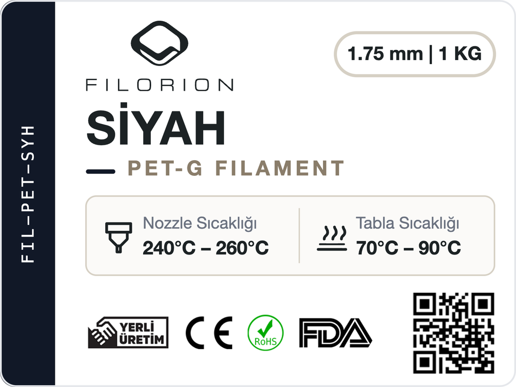 Filorion Reference PET-G Siyah, 1.75 mm, 1 kg — ürün etiketi