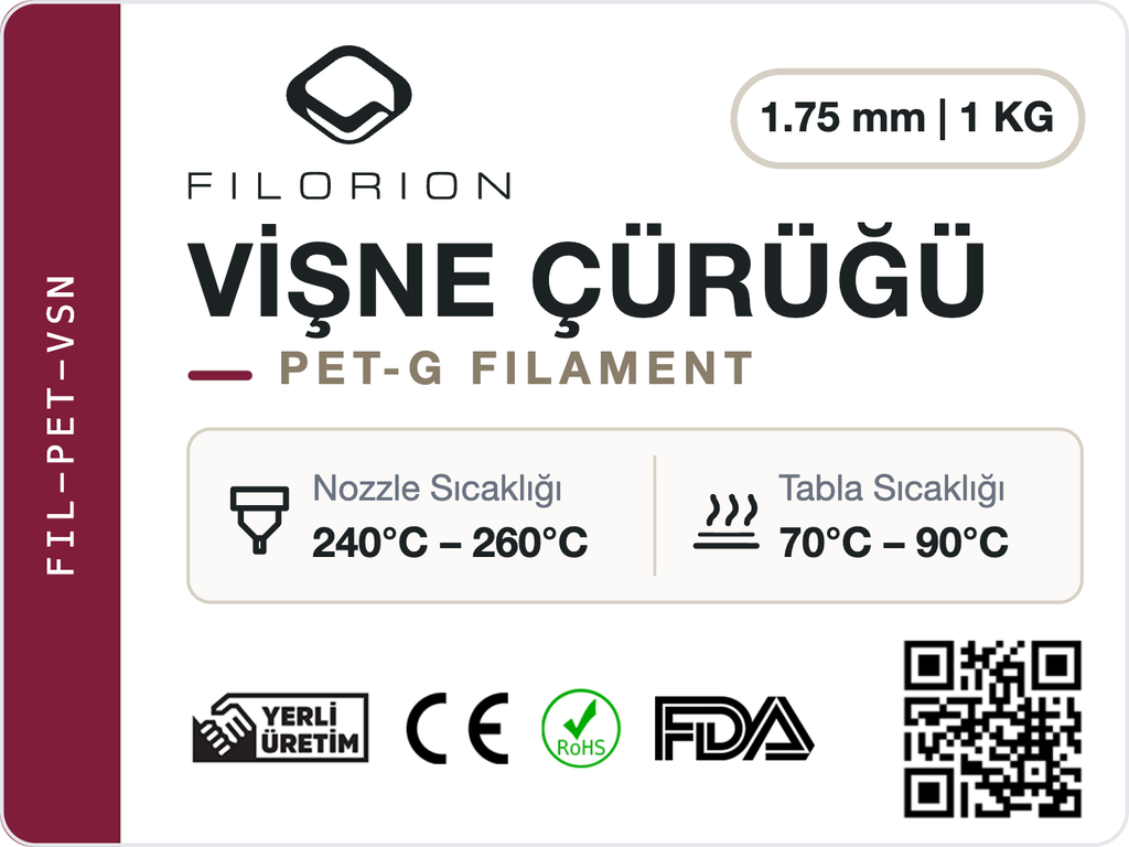 Filorion Reference PET-G Vişne Çürüğü, 1.75 mm, 1 kg — ürün etiketi