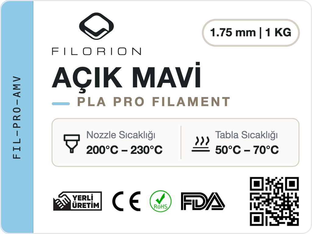 Filorion Reference PLA Pro Açık Mavi, 1.75 mm, 1 kg — ürün etiketi