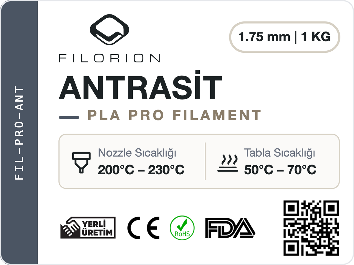 Filorion Reference PLA Pro Antrasit, 1.75 mm, 1 kg — ürün etiketi