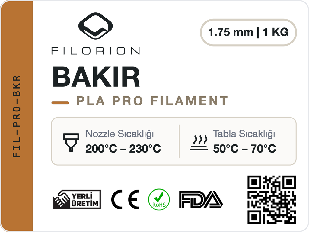 Filorion Reference PLA Pro Bakır, 1.75 mm, 1 kg — ürün etiketi