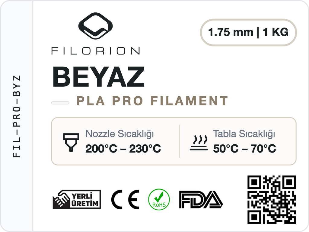 Filorion Reference PLA Pro Beyaz, 1.75 mm, 1 kg — ürün etiketi