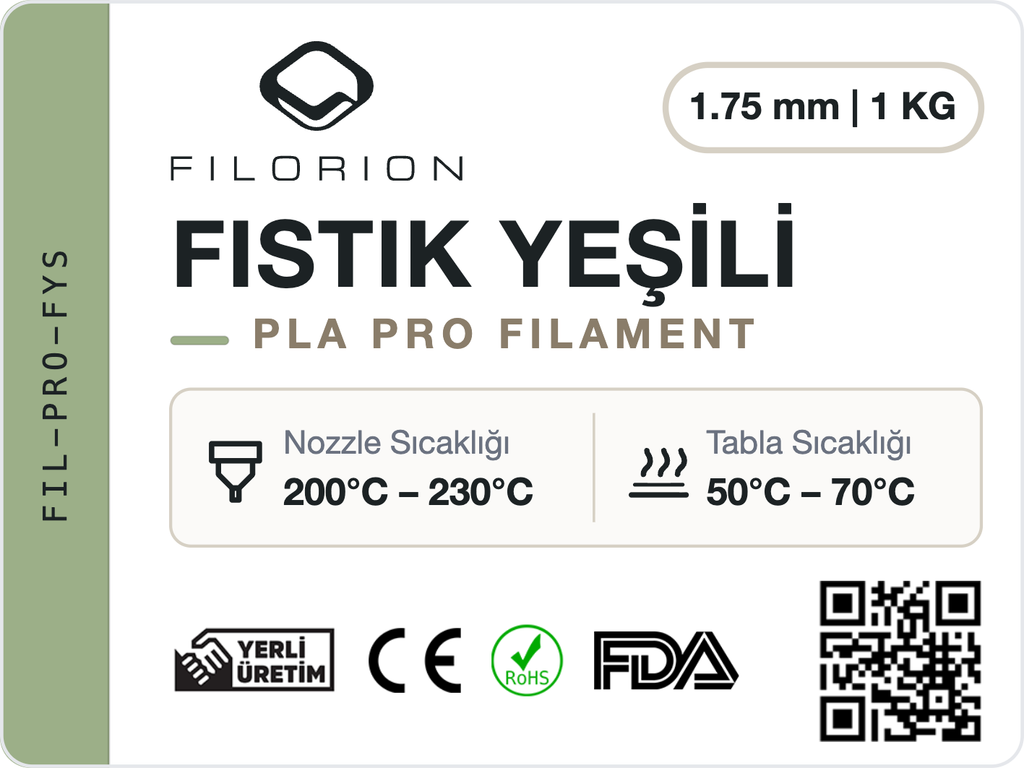 Filorion Reference PLA Pro Fıstık Yeşili, 1.75 mm, 1 kg — ürün etiketi