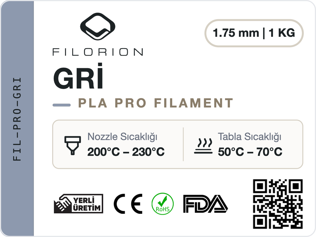 Filorion Reference PLA Pro Gri, 1.75 mm, 1 kg — ürün etiketi