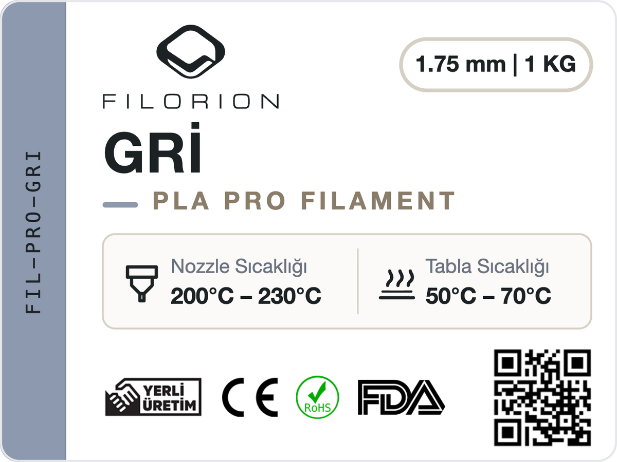 Filorion Reference PLA Pro Gri, 1.75 mm, 1 kg — ürün etiketi