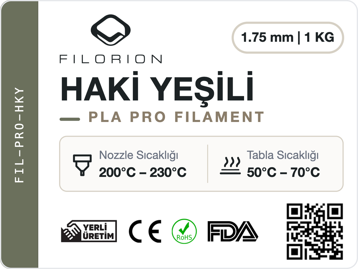 Filorion Reference PLA Pro Haki Yeşili, 1.75 mm, 1 kg — ürün etiketi
