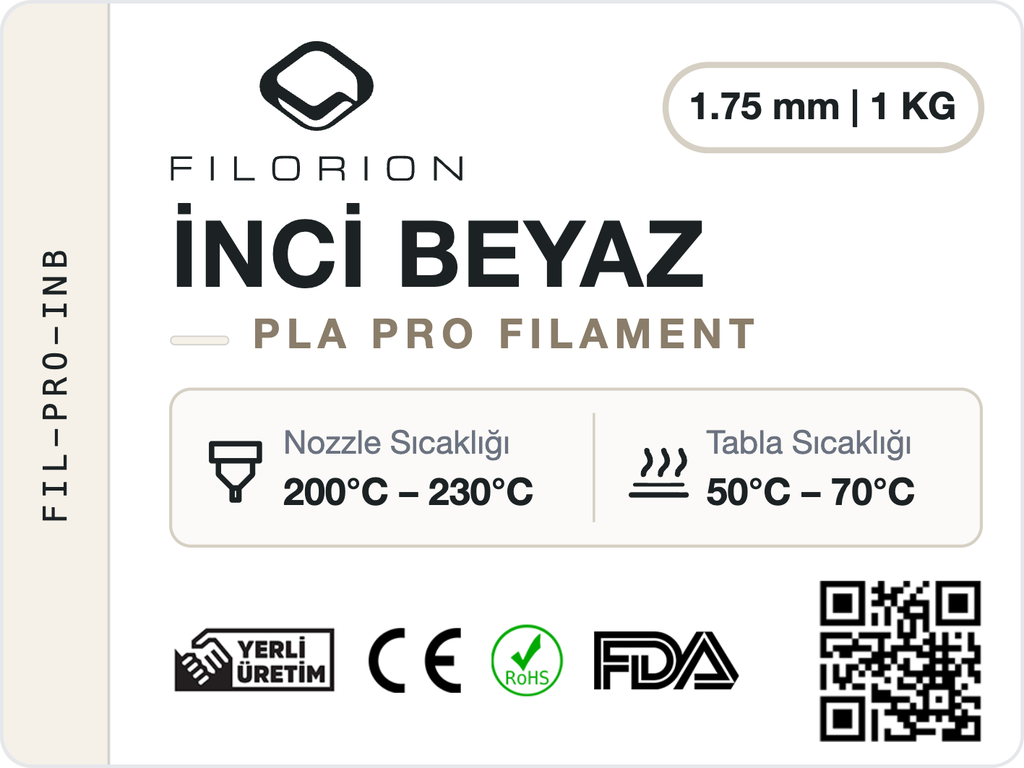 Filorion Reference PLA Pro İnci Beyaz, 1.75 mm, 1 kg — ürün etiketi