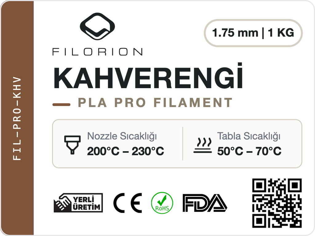 Filorion Reference PLA Pro Kahverengi, 1.75 mm, 1 kg — ürün etiketi