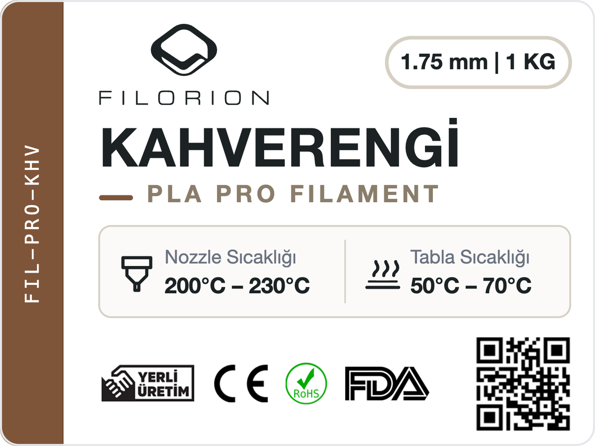 Filorion Reference PLA Pro Kahverengi, 1.75 mm, 1 kg — ürün etiketi