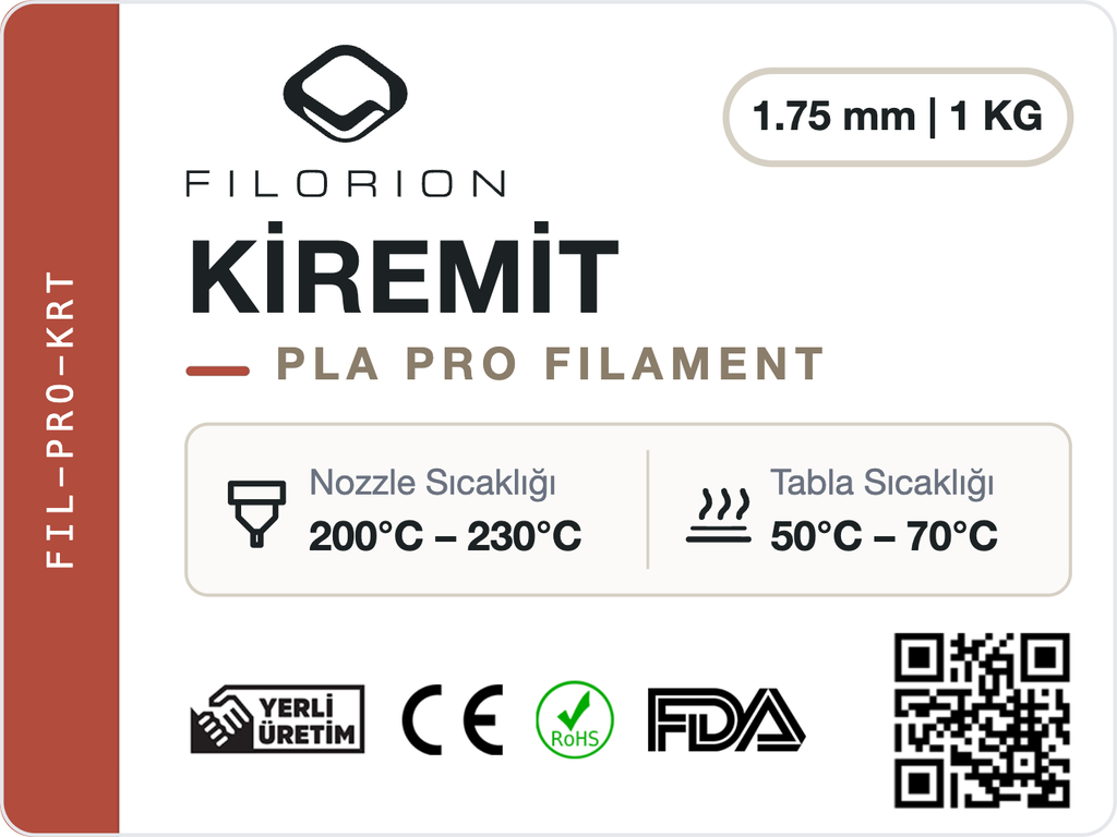 Filorion Reference PLA Pro Kiremit, 1.75 mm, 1 kg — ürün etiketi