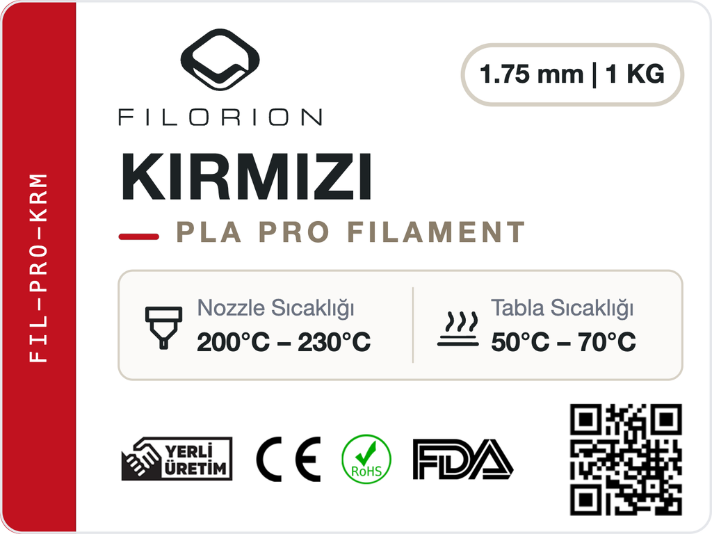 Filorion Reference PLA Pro Kırmızı, 1.75 mm, 1 kg — ürün etiketi