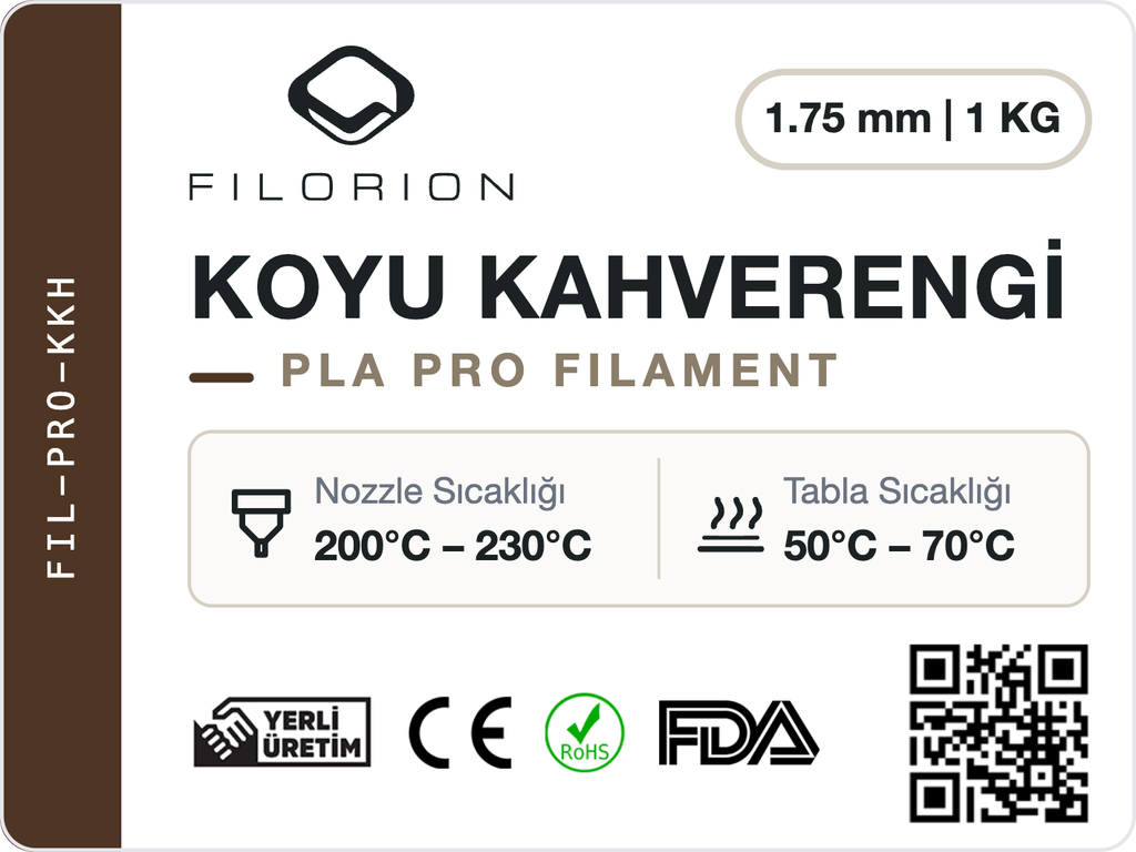 Filorion Reference PLA Pro Koyu Kahverengi, 1.75 mm, 1 kg — ürün etiketi