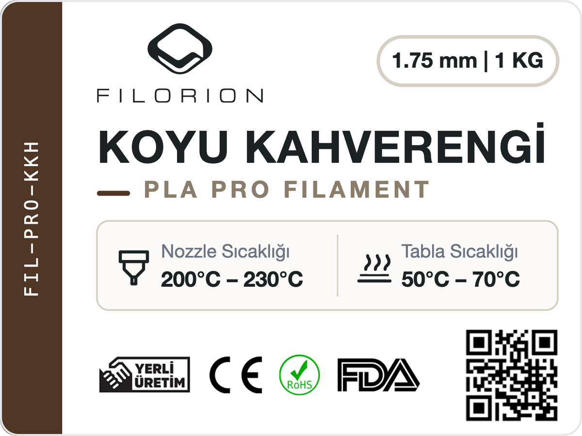Filorion Reference PLA Pro Koyu Kahverengi, 1.75 mm, 1 kg — ürün etiketi