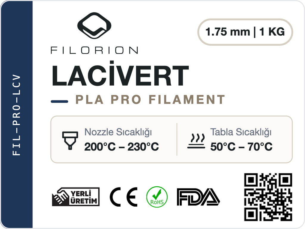 Filorion Reference PLA Pro Lacivert, 1.75 mm, 1 kg — ürün etiketi