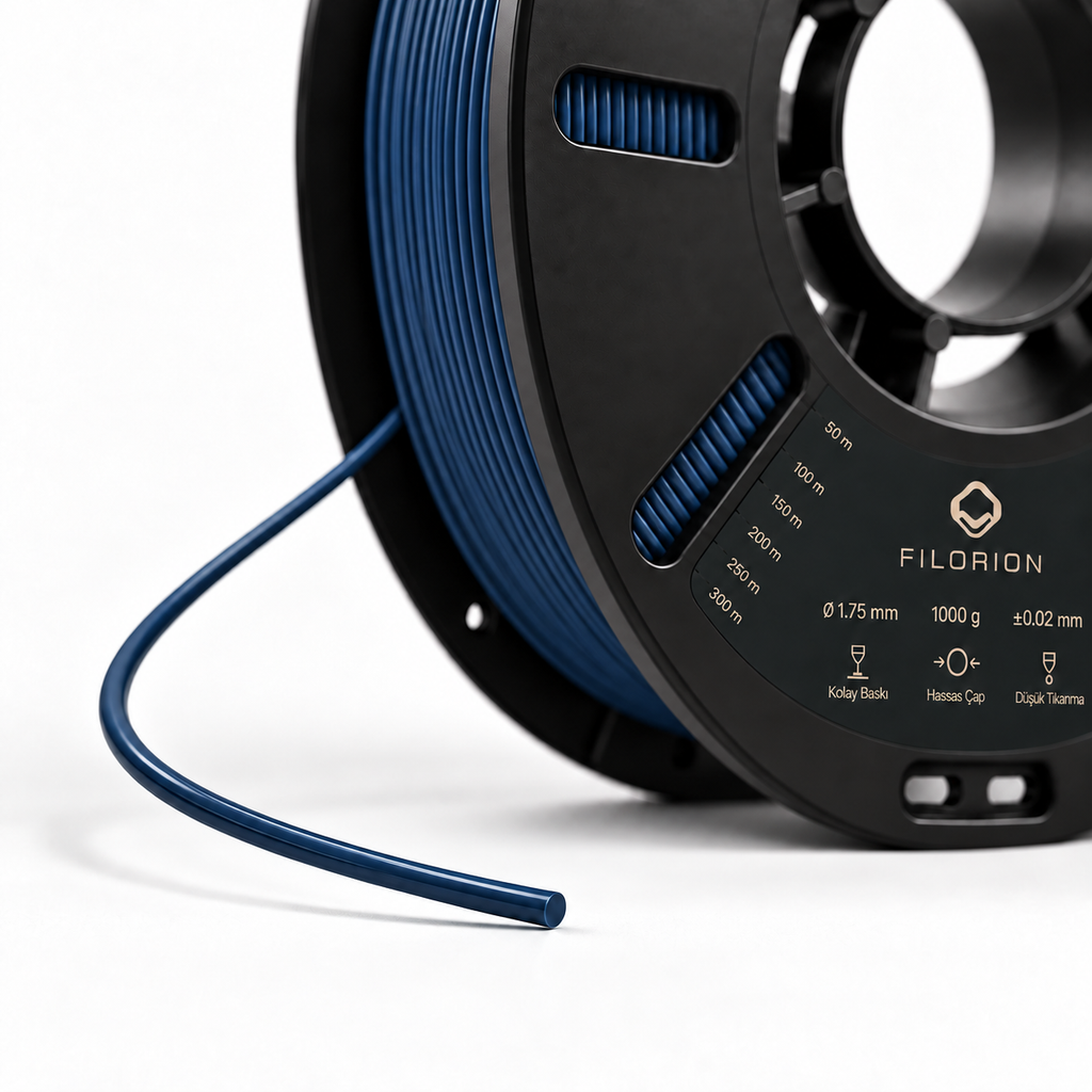 Filorion Reference PLA Pro Lacivert, 1.75 mm, 1 kg — makara ve filament ucu yakın görünümü
